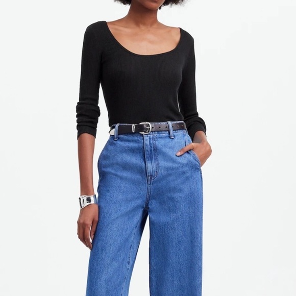 Madewell Merino Wool-Silk Blend Scoopneck Sweater in Black size M NWT NS654 - Picture 1 of 14